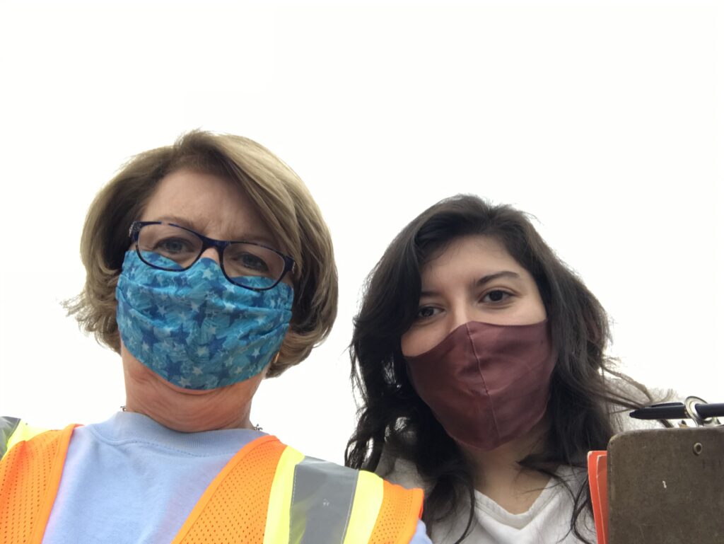 Two women in masks